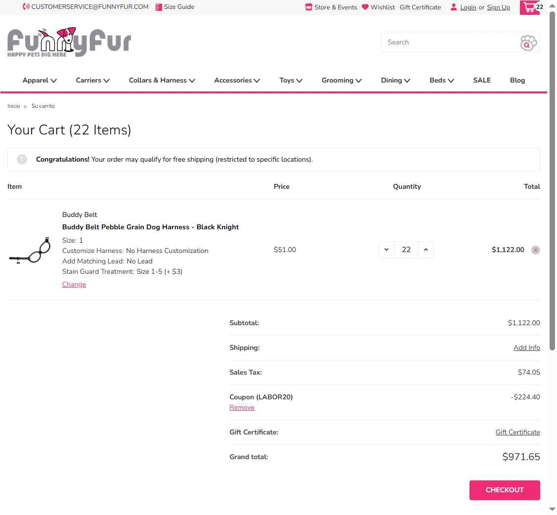 Funny Fur checkout page showing Funny Fur promo code box | Screenshot taken by SimplyCodes community member on Aug 29, 2025