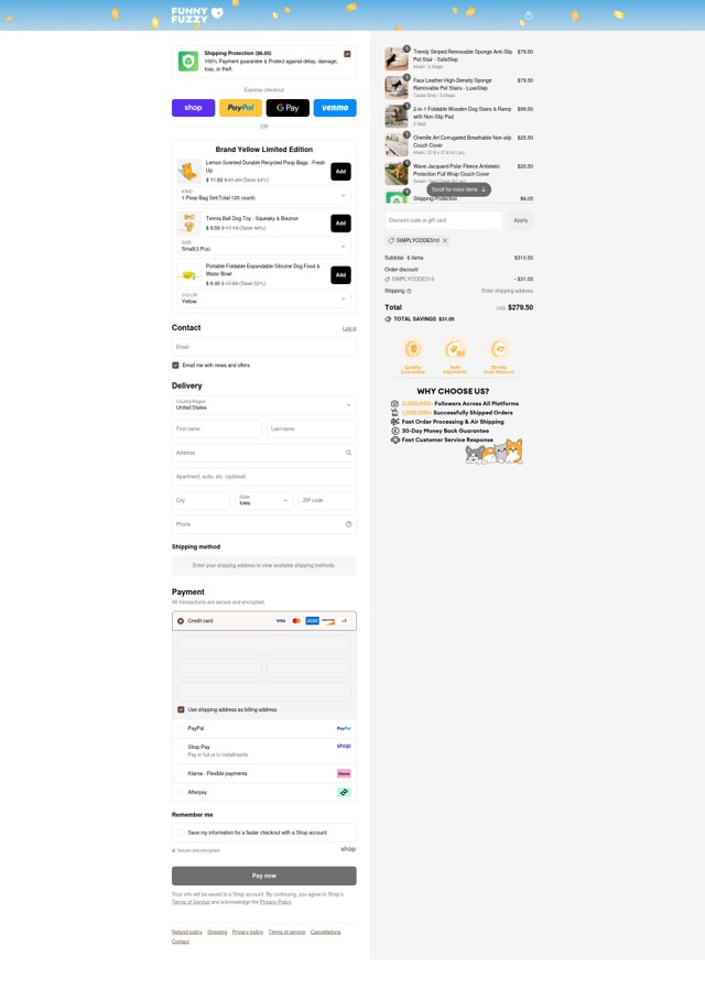 FUNNYFUZZY checkout page showing FUNNYFUZZY discount code box | Screenshot taken by SimplyCodes community member on Sep 2, 2025