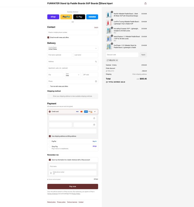 Funwater checkout page showing Funwater discount code box | Screenshot taken by SimplyCodes community member on Sep 5, 2025