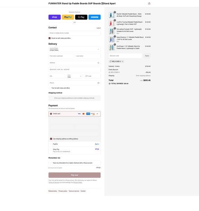 Funwater checkout page showing Funwater discount code box | Screenshot taken by SimplyCodes community member on Sep 5, 2025