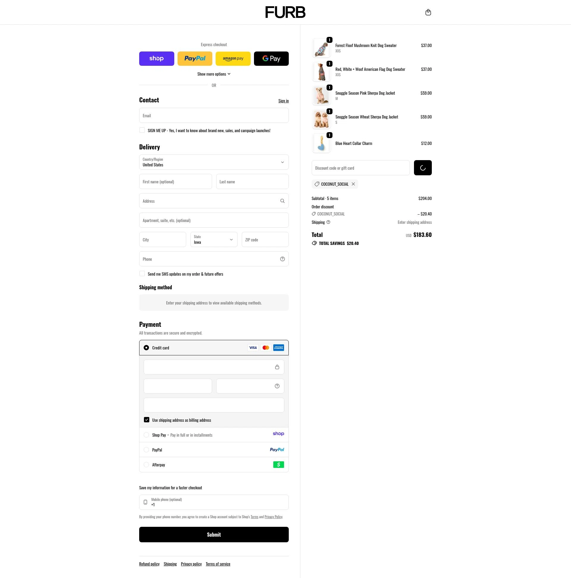 Furb checkout page showing Furb discount code box | Screenshot taken by SimplyCodes community member on Jan 8, 2026