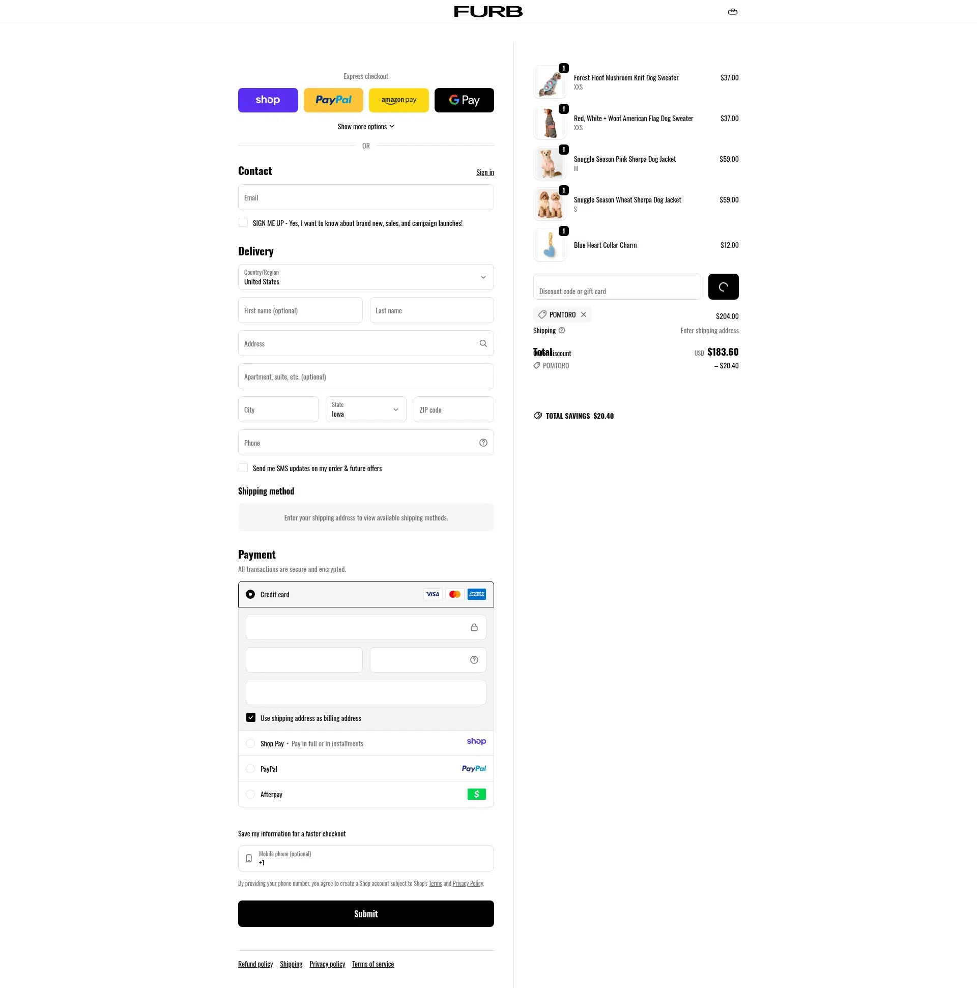 Furb checkout page showing Furb discount code box | Screenshot taken by SimplyCodes community member on Jan 8, 2026