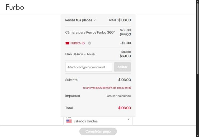 Furbo checkout page showing Furbo promo code box | Screenshot taken by SimplyCodes community member on Aug 25, 2025