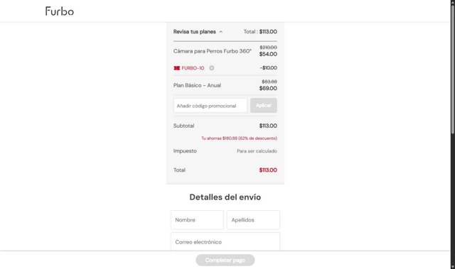 Furbo checkout page showing Furbo promo code box | Screenshot taken by SimplyCodes community member on Sep 2, 2025