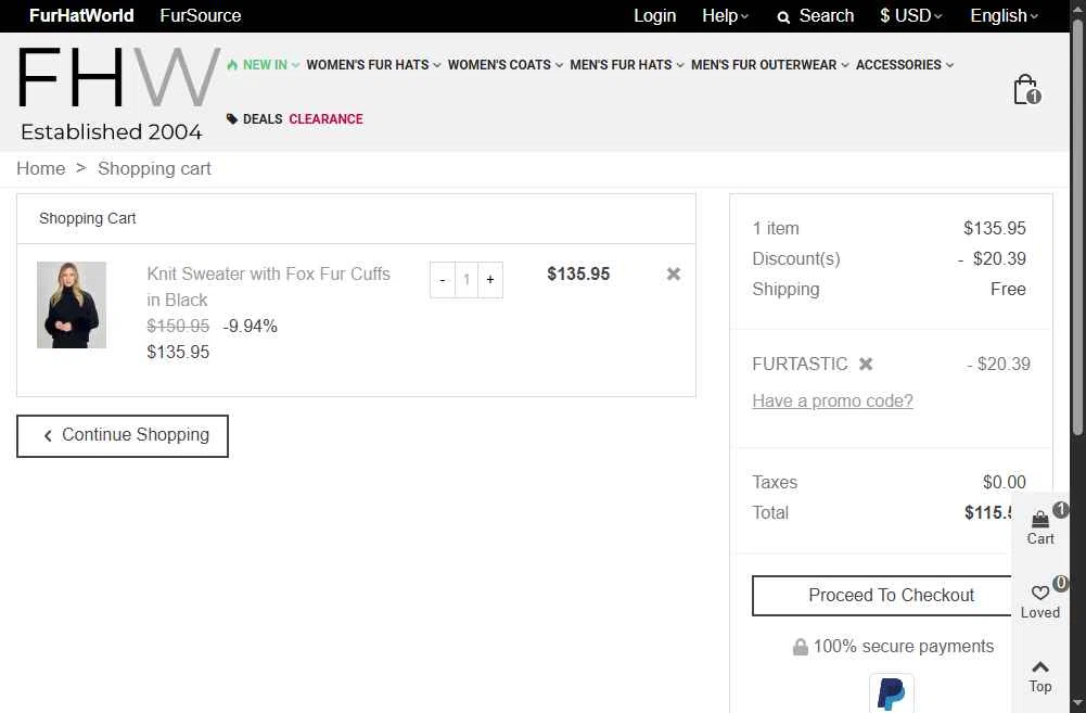 Fur Hat World checkout page showing Fur Hat World promo code box | Screenshot taken by SimplyCodes community member on Oct 10, 2025