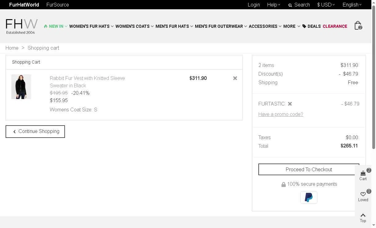 Fur Hat World checkout page showing Fur Hat World promo code box | Screenshot taken by SimplyCodes community member on Dec 26, 2025