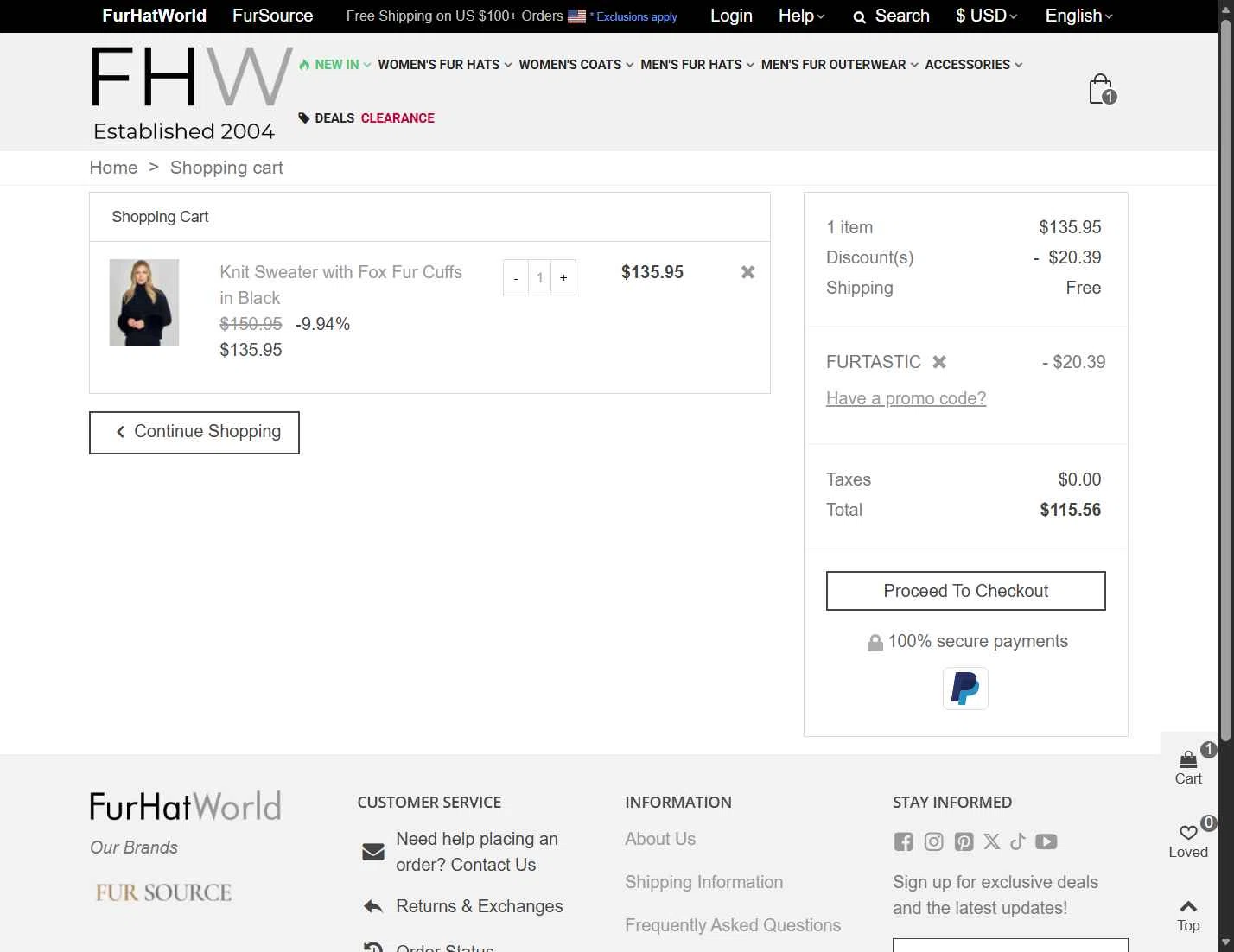 Fur Hat World checkout page showing Fur Hat World promo code box | Screenshot taken by SimplyCodes community member on Nov 8, 2025