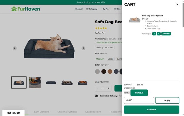 FurHaven Pet Products checkout page showing FurHaven Pet Products promo code box | Screenshot taken by SimplyCodes community member on Jun 3, 2025