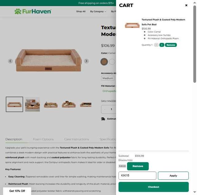 FurHaven Pet Products checkout page showing FurHaven Pet Products promo code box | Screenshot taken by SimplyCodes community member on Jun 3, 2025