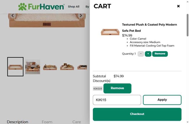 FurHaven Pet Products checkout page showing FurHaven Pet Products promo code box | Screenshot taken by SimplyCodes community member on Jul 2, 2025