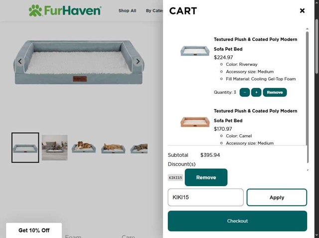 FurHaven Pet Products checkout page showing FurHaven Pet Products promo code box | Screenshot taken by SimplyCodes community member on Jul 31, 2025