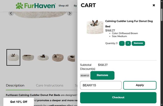 FurHaven Pet Products checkout page showing FurHaven Pet Products promo code box | Screenshot taken by SimplyCodes community member on May 6, 2025