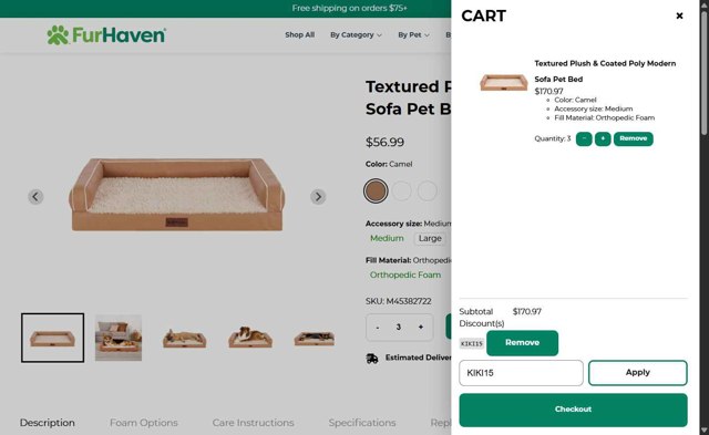 FurHaven Pet Products checkout page showing FurHaven Pet Products promo code box | Screenshot taken by SimplyCodes community member on Jul 2, 2025