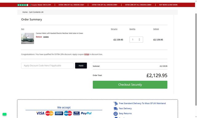 Furniture In Fashion checkout page showing Furniture In Fashion promo code box | Screenshot taken by SimplyCodes community member on Aug 8, 2025