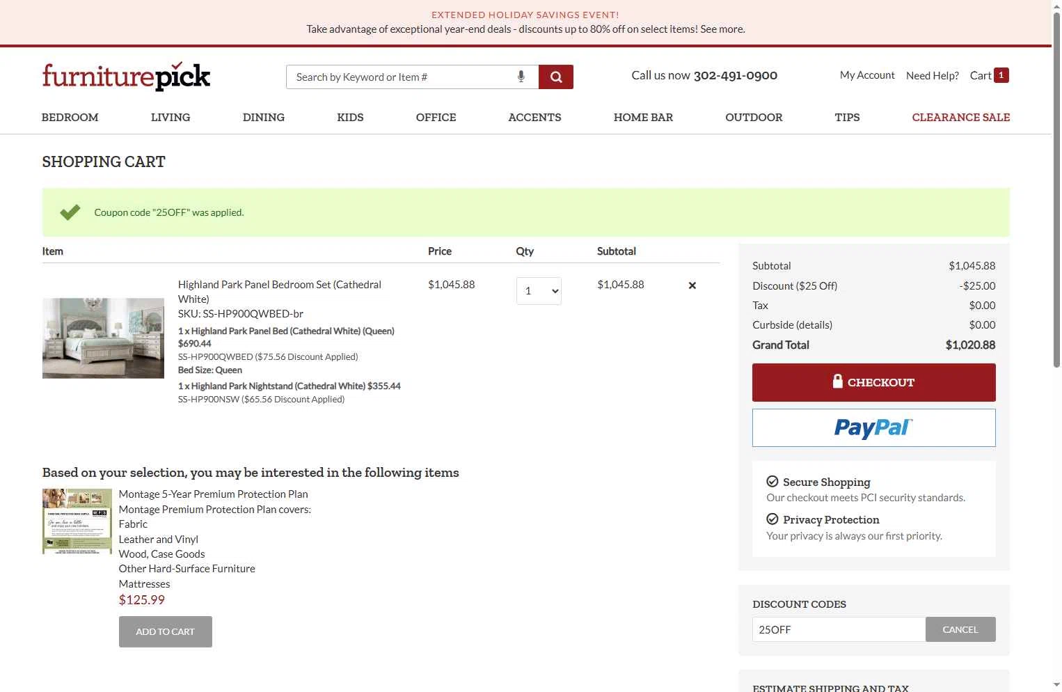 FurniturePick checkout page showing FurniturePick coupon code box | Screenshot taken by SimplyCodes community member on Jan 6, 2026