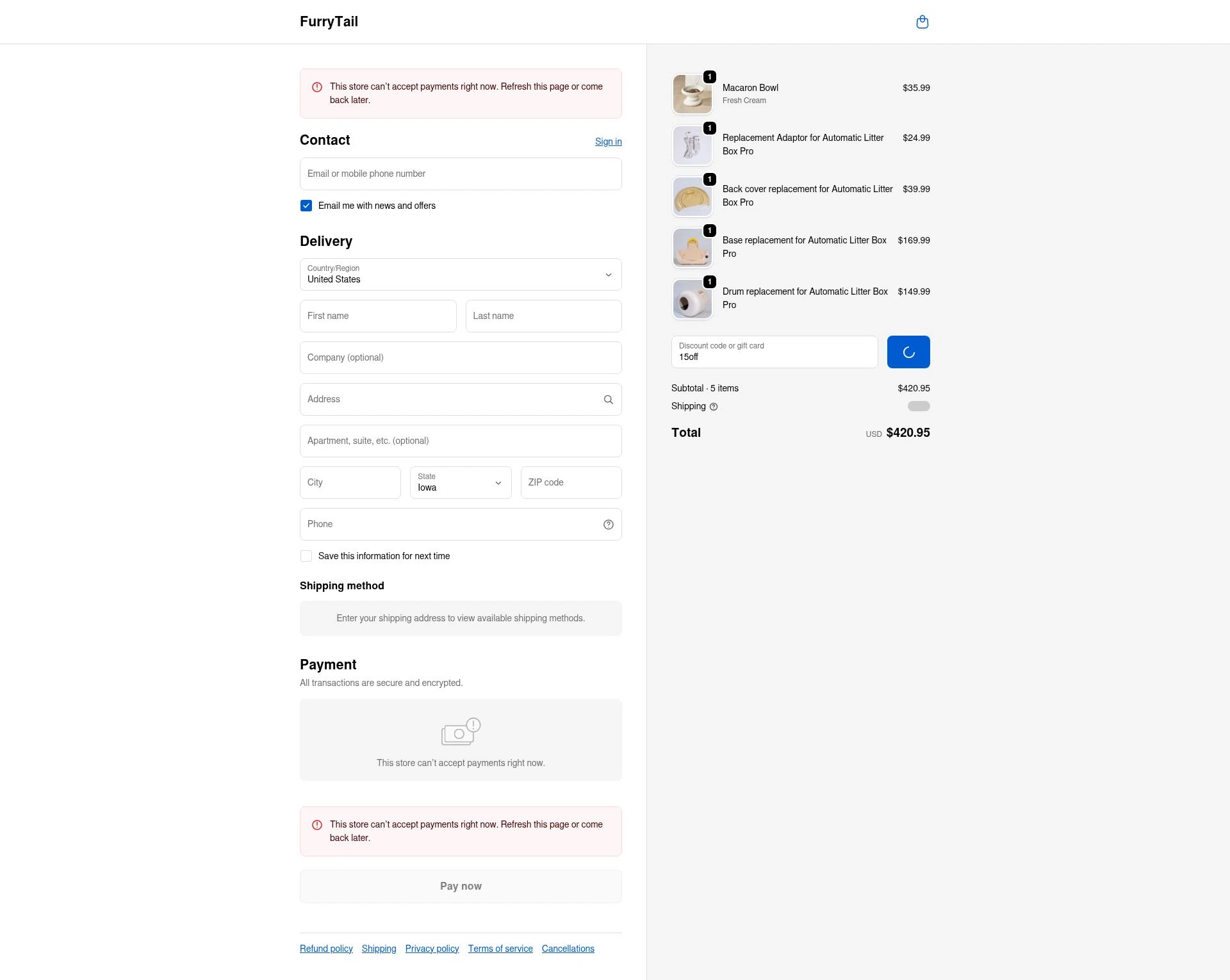 FurryTail checkout page showing FurryTail discount code box | Screenshot taken by SimplyCodes community member on Feb 6, 2026