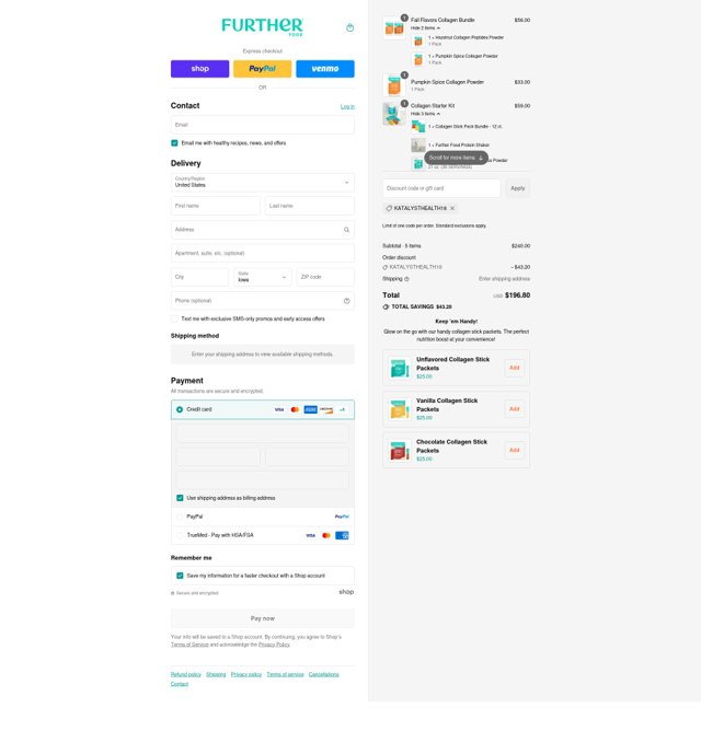 Further Food checkout page showing Further Food discount code box | Screenshot taken by SimplyCodes community member on Sep 7, 2025