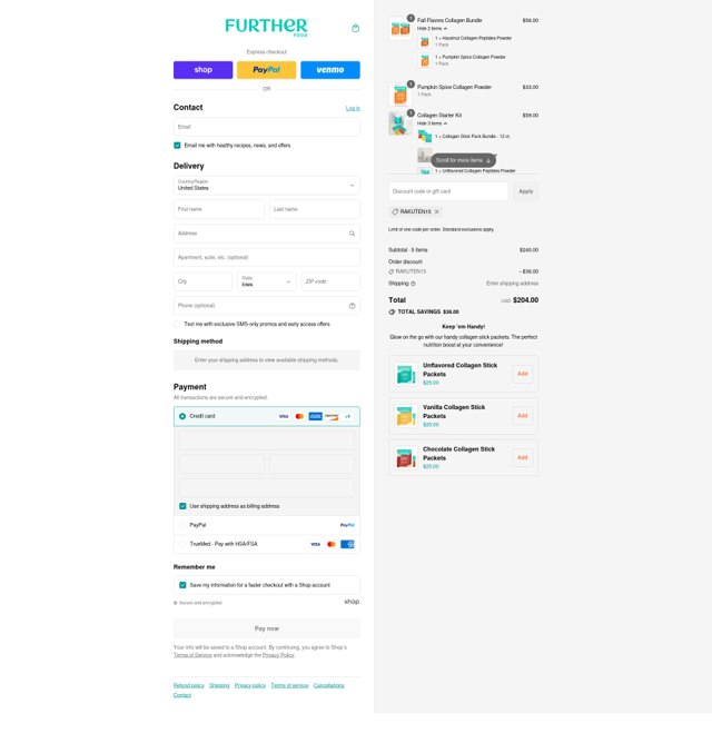 Further Food checkout page showing Further Food discount code box | Screenshot taken by SimplyCodes community member on Sep 7, 2025