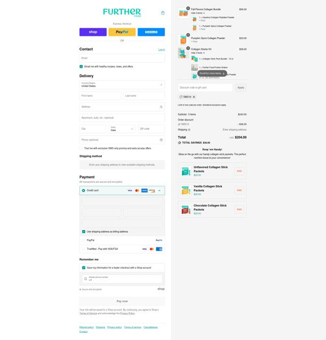 Further Food checkout page showing Further Food discount code box | Screenshot taken by SimplyCodes community member on Sep 7, 2025