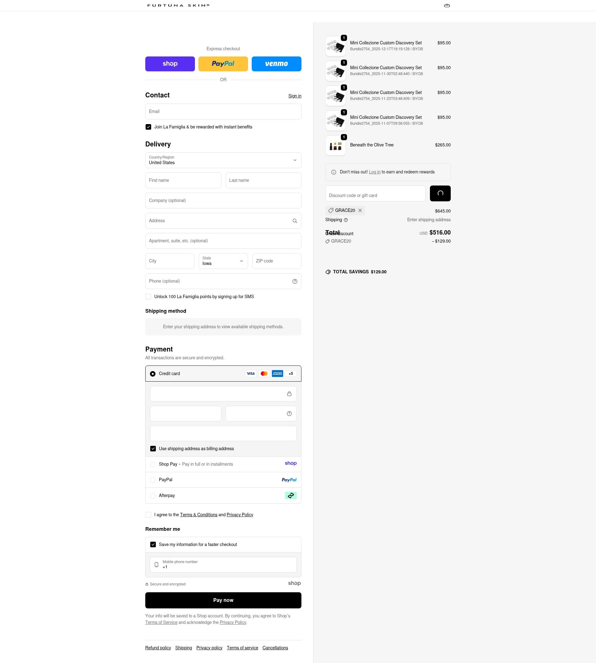 Furtuna Skin checkout page showing Furtuna Skin discount code box | Screenshot taken by SimplyCodes community member on Dec 31, 2025