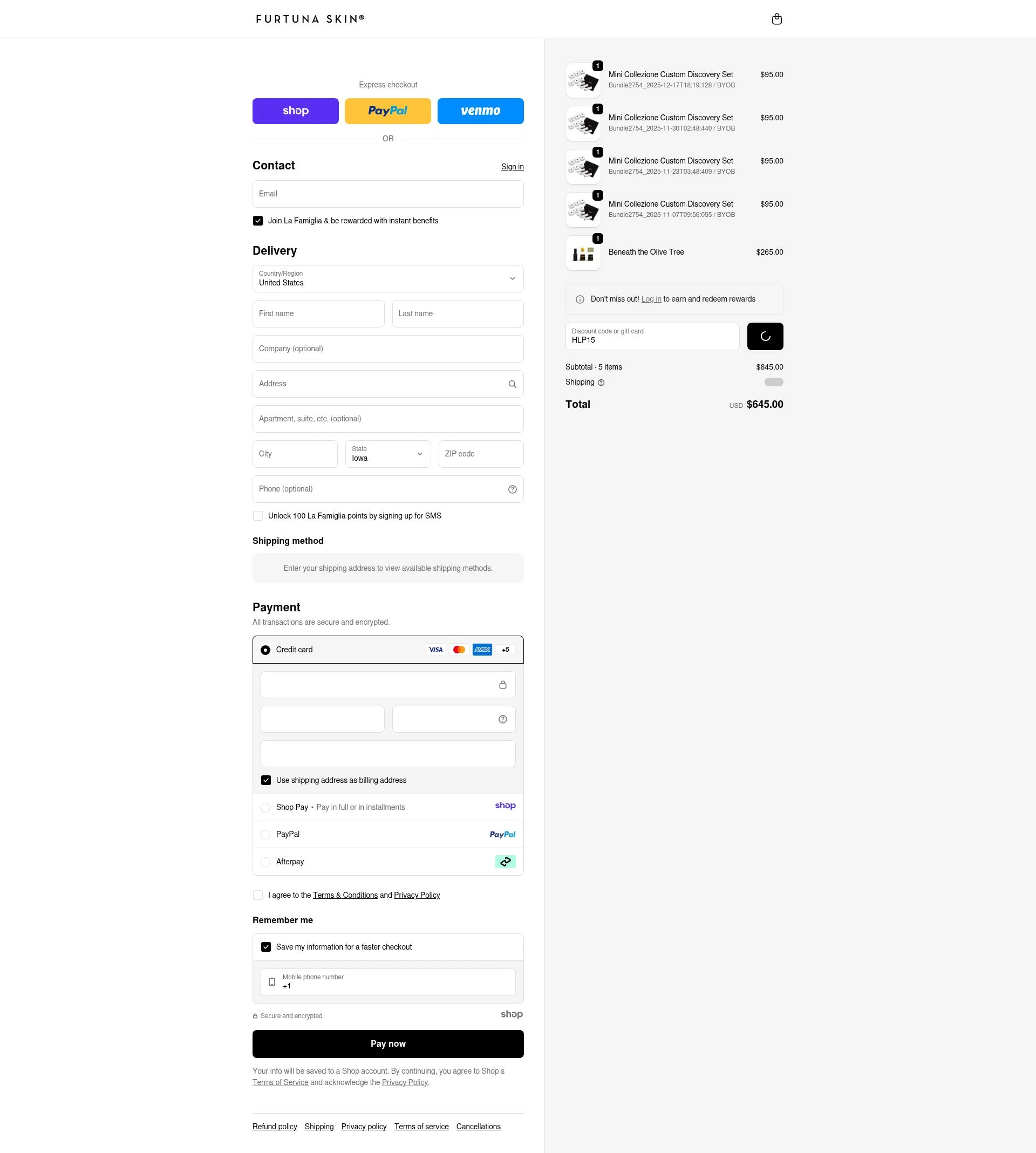 Furtuna Skin checkout page showing Furtuna Skin discount code box | Screenshot taken by SimplyCodes community member on Dec 31, 2025