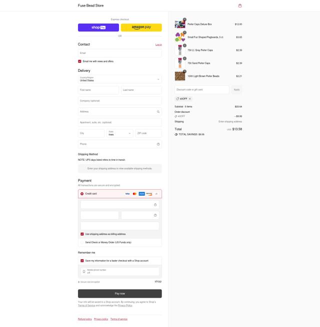Fuse Bead Store checkout page showing Fuse Bead Store discount code box | Screenshot taken by SimplyCodes community member on Jul 17, 2025