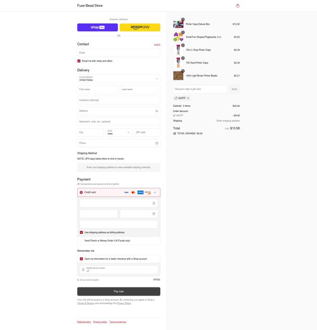 Fuse Bead Store checkout page showing Fuse Bead Store discount code box | Screenshot taken by SimplyCodes community member on Jul 12, 2025