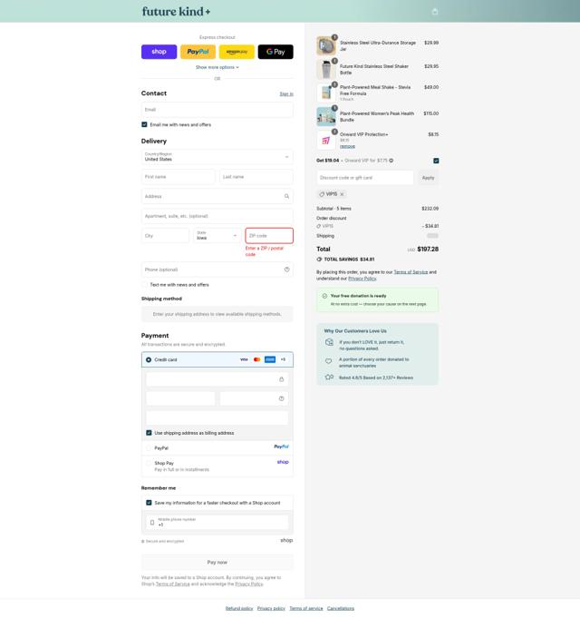 Future Kind checkout page showing Future Kind discount code box | Screenshot taken by SimplyCodes community member on Sep 10, 2025