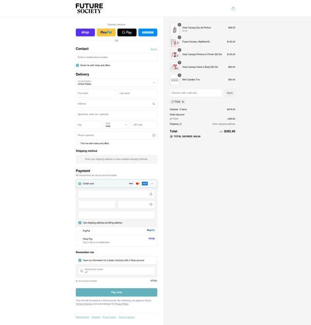 Future Society checkout page showing Future Society discount code box | Screenshot taken by SimplyCodes community member on Sep 12, 2025