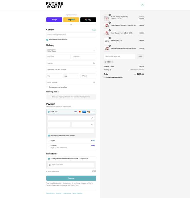 Future Society checkout page showing Future Society discount code box | Screenshot taken by SimplyCodes community member on Sep 3, 2025