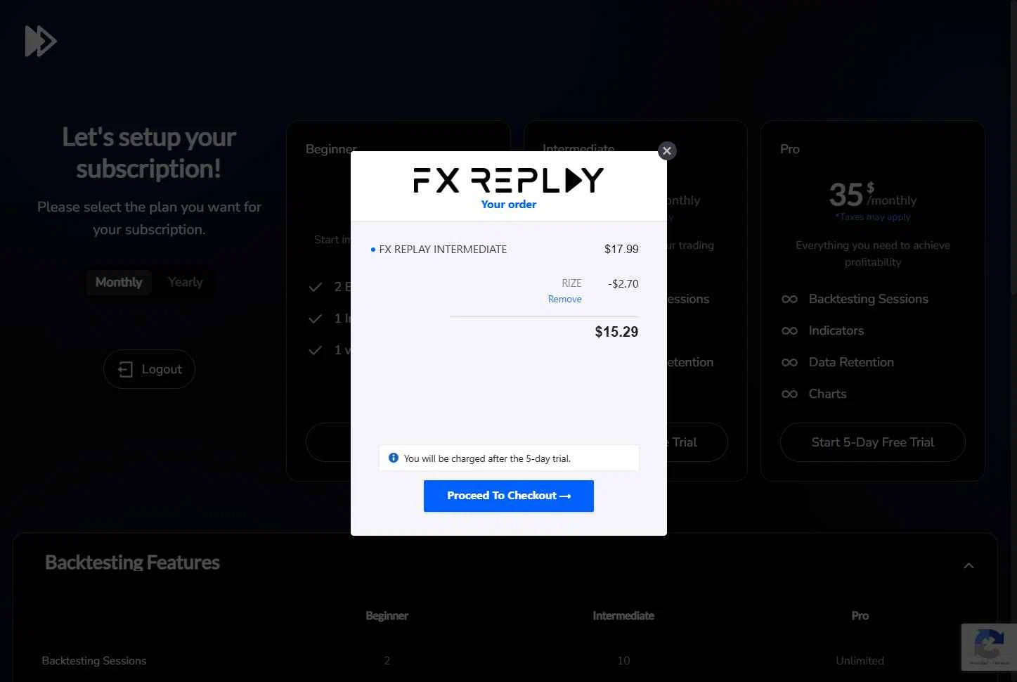 FX Replay checkout page showing FX Replay promo code box | Screenshot taken by SimplyCodes community member on Feb 9, 2026