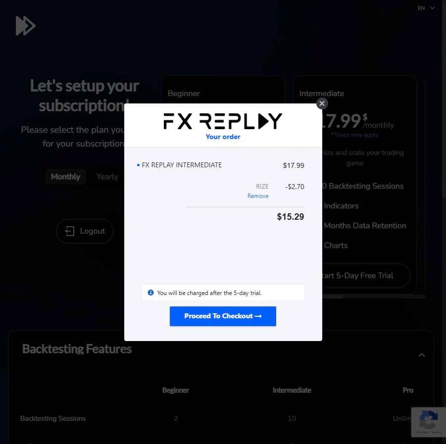 FX Replay checkout page showing FX Replay promo code box | Screenshot taken by SimplyCodes community member on Feb 3, 2026
