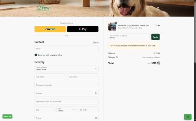 FXW checkout page showing FXW coupon code box | Screenshot taken by SimplyCodes community member on Sep 10, 2025