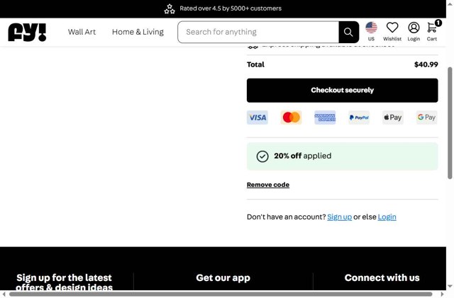Fy checkout page showing Fy discount code box | Screenshot taken by SimplyCodes community member on Aug 16, 2025