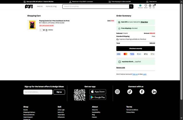 Fy checkout page showing Fy discount code box | Screenshot taken by SimplyCodes community member on Aug 16, 2025
