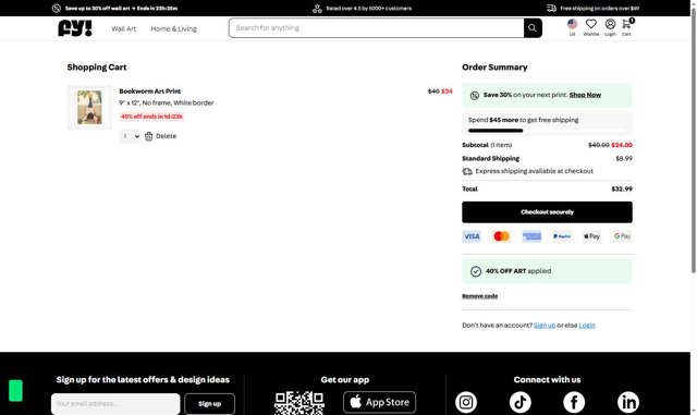 Fy checkout page showing Fy discount code box | Screenshot taken by SimplyCodes community member on Aug 26, 2025