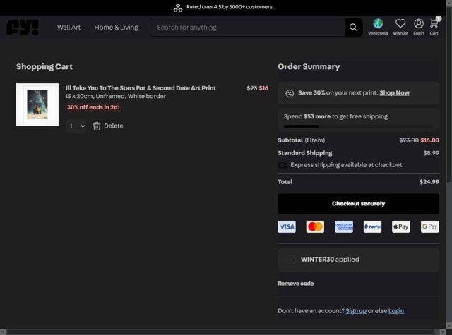 Fy checkout page showing Fy discount code box | Screenshot taken by SimplyCodes community member on Aug 18, 2025