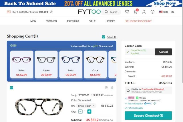 Fytoo checkout page showing Fytoo coupon code box | Screenshot taken by SimplyCodes community member on Aug 21, 2025