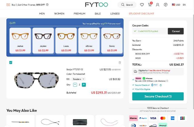 Fytoo checkout page showing Fytoo coupon code box | Screenshot taken by SimplyCodes community member on Aug 26, 2025
