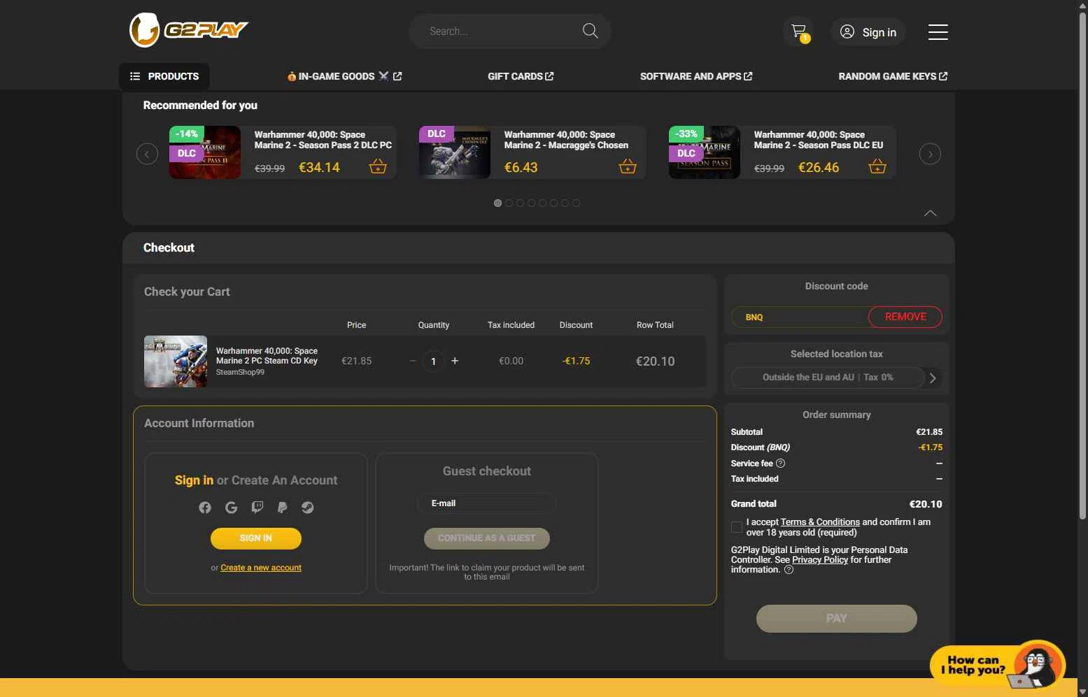 G2PLAY.NET checkout page showing G2PLAY.NET promo code box | Screenshot taken by SimplyCodes community member on Jan 31, 2026