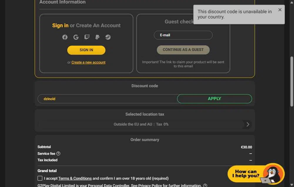 G2PLAY.NET checkout page showing G2PLAY.NET promo code box | Screenshot taken by SimplyCodes community member on Feb 7, 2026