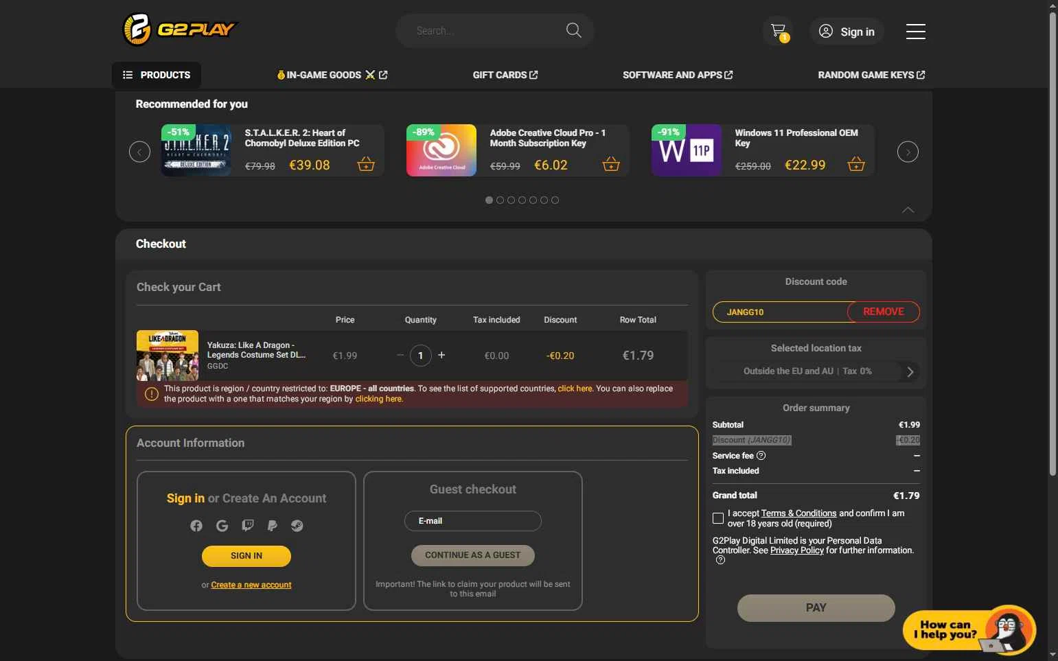 G2PLAY.NET checkout page showing G2PLAY.NET promo code box | Screenshot taken by SimplyCodes community member on Jan 14, 2026