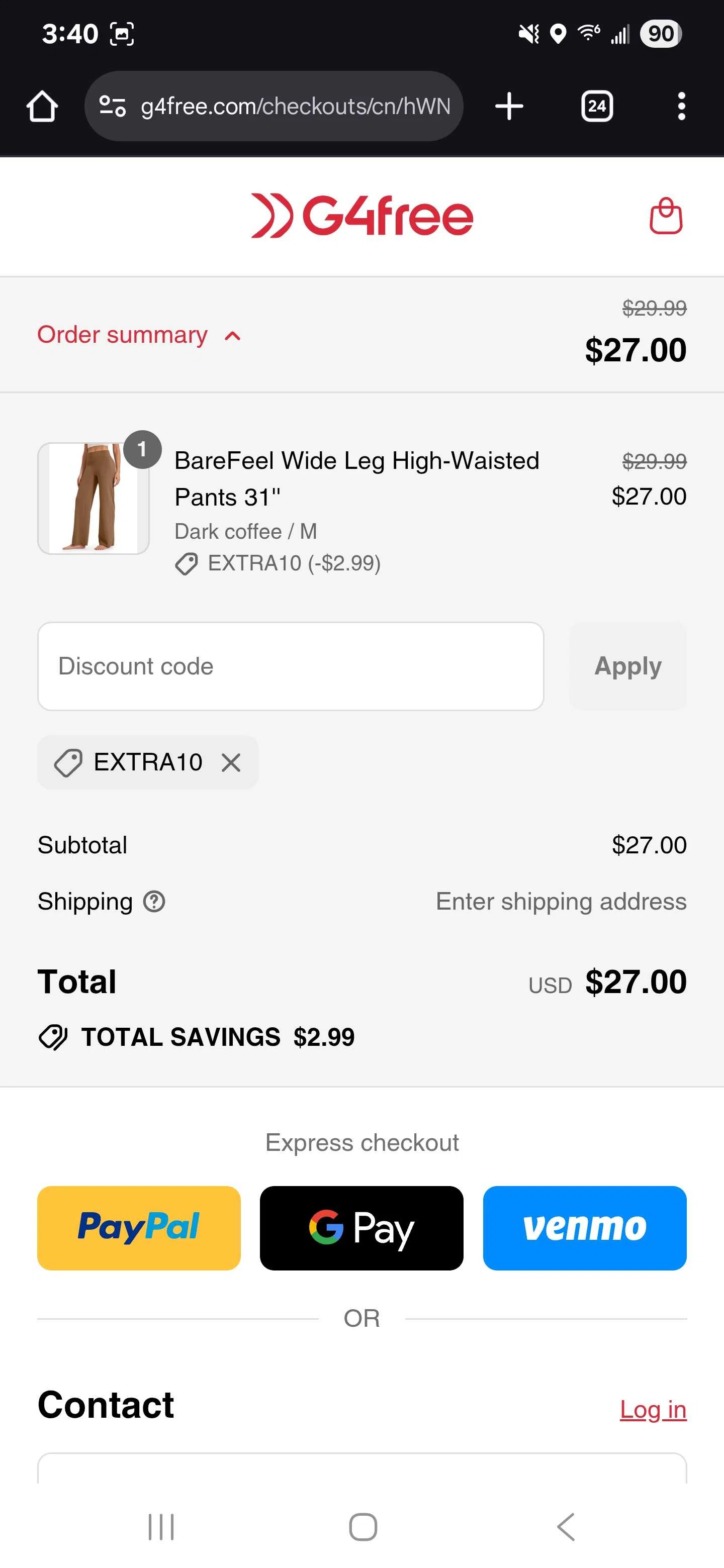 G4Free promo code screenshot showing code EXTRA10 applied at G4Free checkout page. Uploaded by SimplyCodes community member ShieldWhiz571 on Aug 30, 2025