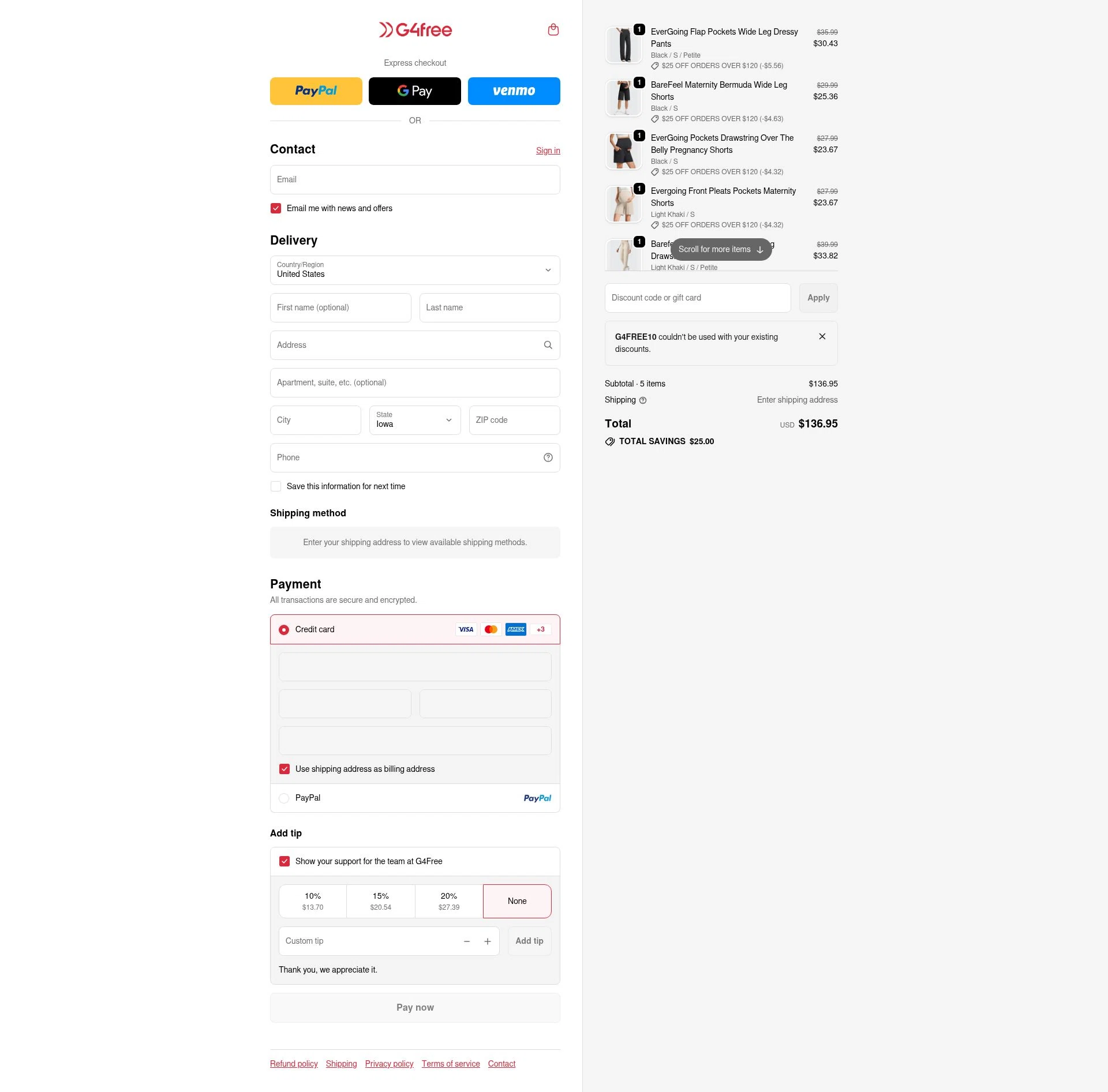 G4Free checkout page showing G4Free promo code box | Screenshot taken by SimplyCodes community member on Jan 4, 2026