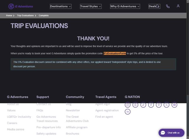 G Adventures checkout page showing G Adventures coupon code box | Screenshot taken by SimplyCodes community member on Jul 25, 2025
