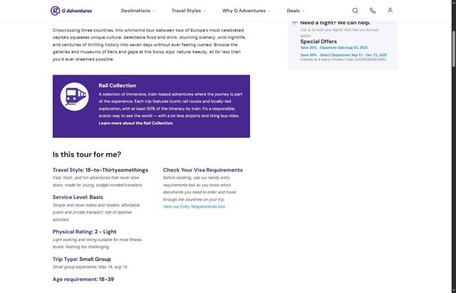 G Adventures checkout page showing G Adventures coupon code box | Screenshot taken by SimplyCodes community member on Jul 27, 2025