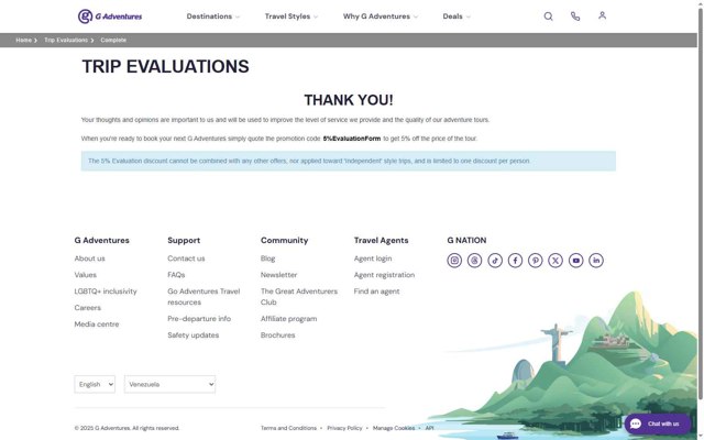G Adventures checkout page showing G Adventures coupon code box | Screenshot taken by SimplyCodes community member on Jul 25, 2025
