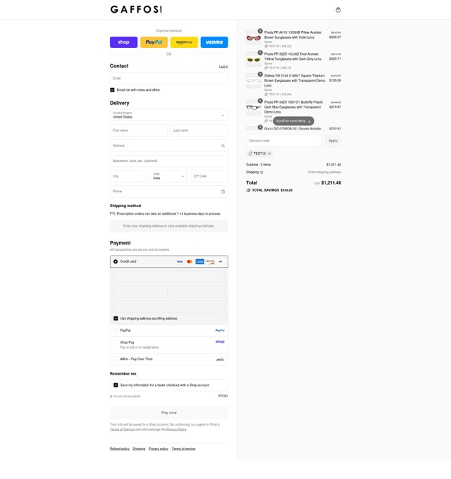 Gaffos.com checkout page showing Gaffos.com discount code box | Screenshot taken by SimplyCodes community member on Sep 4, 2025