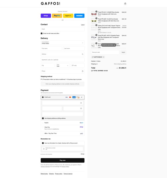 Gaffos.com checkout page showing Gaffos.com discount code box | Screenshot taken by SimplyCodes community member on Sep 4, 2025