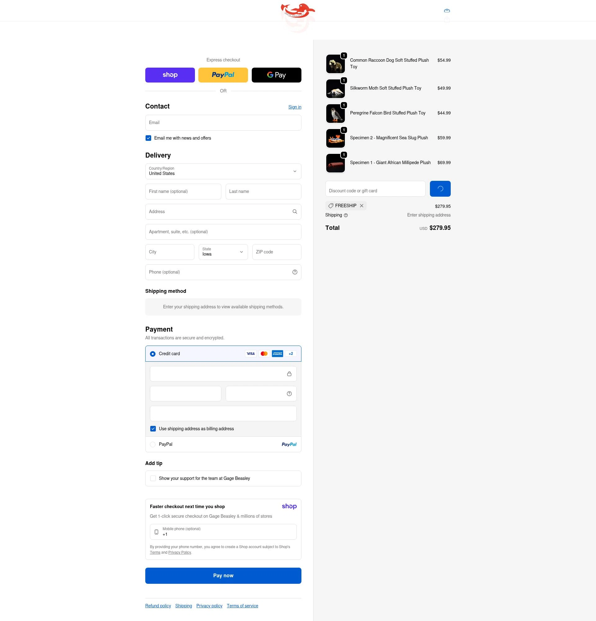 Gage Beasley checkout page showing Gage Beasley discount code box | Screenshot taken by SimplyCodes community member on Jan 8, 2026